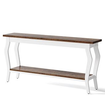 Industrial Farmhouse Console Table Long Sofa Table with Open Storage Shelf