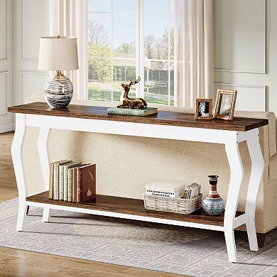 Industrial Farmhouse Console Table Long Sofa Table with Open Storage Shelf