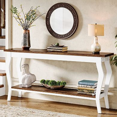 Industrial Farmhouse Console Table Long Sofa Table with Open Storage Shelf