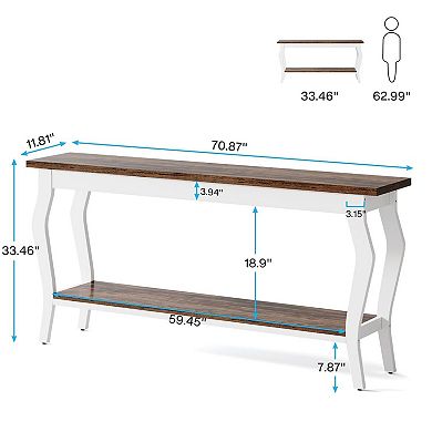 Industrial Farmhouse Console Table Long Sofa Table with Open Storage Shelf