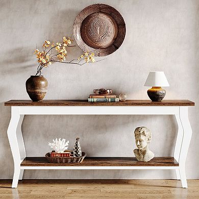 Industrial Farmhouse Console Table Long Sofa Table with Open Storage Shelf
