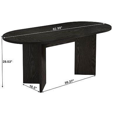 Farmhouse Dining Table Oval MDF Top Metal Base Compact Kitchen or Office Table