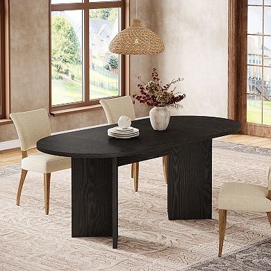 Farmhouse Dining Table Oval MDF Top Metal Base Compact Kitchen or Office Table