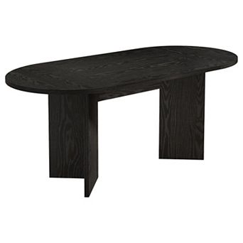 Farmhouse Dining Table Oval MDF Top Metal Base Compact Kitchen or Office Table