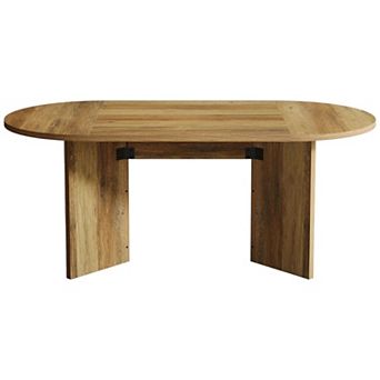Farmhouse Dining Table Oval MDF Top Metal Base Compact Kitchen or Office Table
