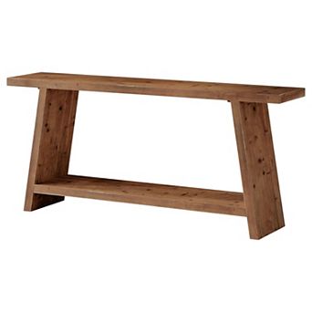 Farmhouse Sofa Table Solid Wood Open Shelves for Entryway or Living Room