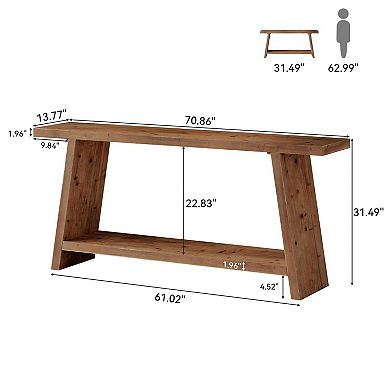Farmhouse Sofa Table Solid Wood Open Shelves for Entryway or Living Room