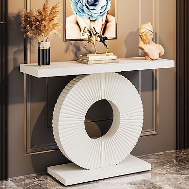 Modern Console Table with Flower-Shaped Metal Base for Living Room or Entryway