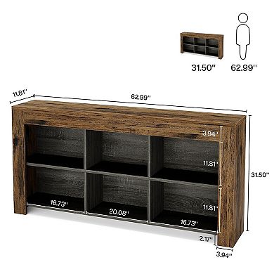 Vintage-Industrial Console Table Rustic Wood Table with Six Storage Compartments