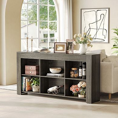 Vintage-Industrial Console Table Rustic Wood Table with Six Storage Compartments