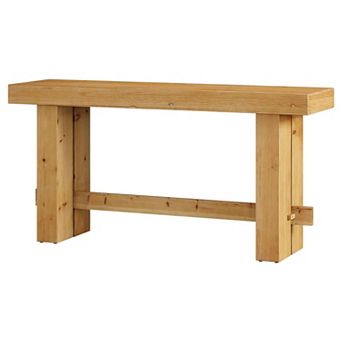 Farmhouse Console Table Solid Wood Wave Pedestal Table for Living Room