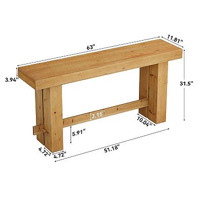 Farmhouse Console Table Solid Wood Wave Pedestal Table for Living Room