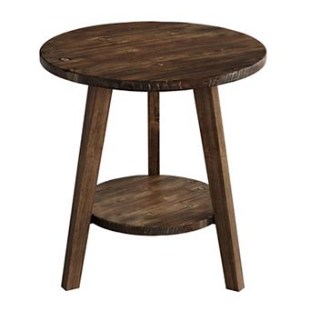 Round Wood End Table with Storage Shelf for Living Room or Bedroom