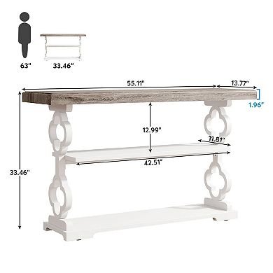 Farmhouse Console Table with 3-Tier Storage Shelf for Entryway or Living Room