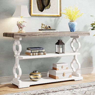Farmhouse Console Table with 3-Tier Storage Shelf for Entryway or Living Room