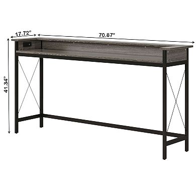 Narrow Sofa Table with USB and Electrical Outlets for Living Room or Home Office