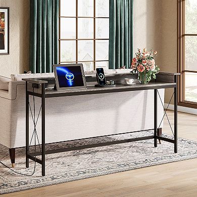 Narrow Sofa Table with USB and Electrical Outlets for Living Room or Home Office