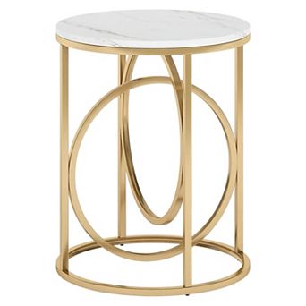 Round Marble-Top End Table with O-Shaped Metal Frame for Small Spaces