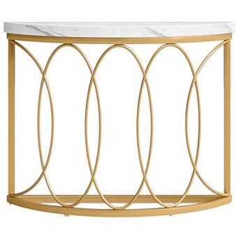 Half-Moon Console Table with Faux Marble Top for Entryway or Living Room