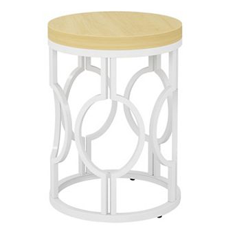 Round Accent Table with Veneer Top, Metal Frame End Table for Bedroom or Living Room