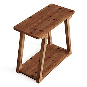 Trapezoidal Solid Wood Side Table 2 tier End Table for Living Room or Entryway