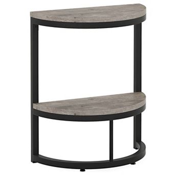 Half Round End Table Narrow Side Table with 2 tier Shelf Wood Top Metal Frame for Small Spaces