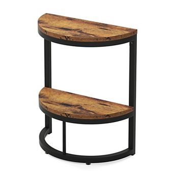 Half Round End Table Narrow Side Table with 2 tier Shelf Wood Top Metal Frame for Small Spaces