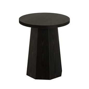 Farmhouse Round End Table for Living Room or Bedroom Wood-Look Finish
