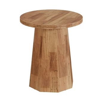 Farmhouse Round End Table for Living Room or Bedroom Wood-Look Finish