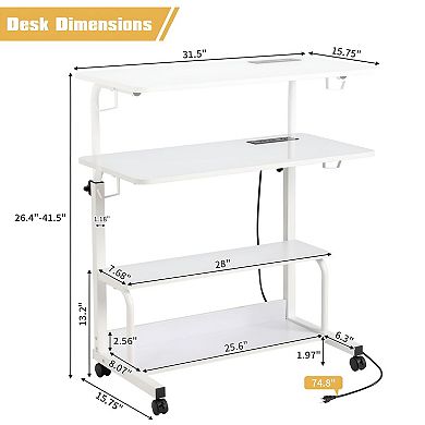 Compact Computer Desk with Adjustable Height, USB Ports and Power Outlet, Study Desk