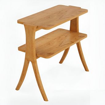 Narrow End Table 2 tier Wood Top Herringbone Legs Side Table for Living Room or Bedroom