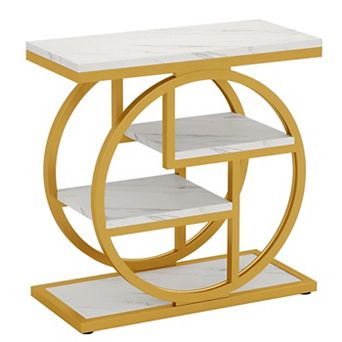 Industrial 4 tier End Table with Metal Frame and Wood Shelves for Living Room or Bedroom