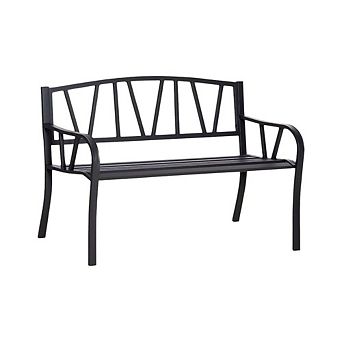Outdoor Steel Garden Bench for 2 with Stylish V Shaped Backrest and Armrests