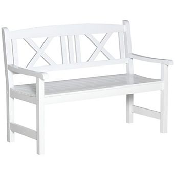 Rustic Poplar Wood Outdoor Bench with Slatted Seat and X Backrest 550 lb Capacity