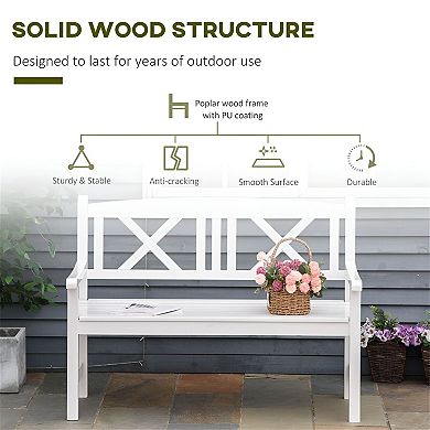 Rustic Poplar Wood Outdoor Bench with Slatted Seat and X Backrest 550 lb Capacity