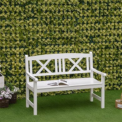 Rustic Poplar Wood Outdoor Bench with Slatted Seat and X Backrest 550 lb Capacity