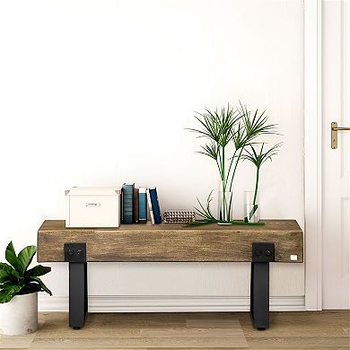 Industrial Rustic Metal and Concrete Garden Bench with Wood Grain Effect