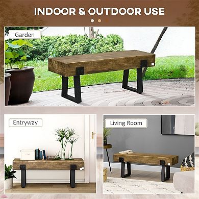 Industrial Rustic Metal and Concrete Garden Bench with Wood Grain Effect