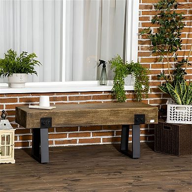 Industrial Rustic Metal and Concrete Garden Bench with Wood Grain Effect
