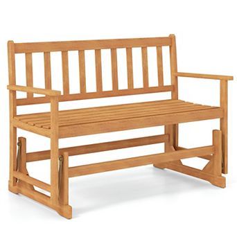 2 Seat Acacia Wood Glider Bench with Smooth Rocking Motion 800 lb Capacity