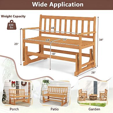 2 Seat Acacia Wood Glider Bench with Smooth Rocking Motion 800 lb Capacity