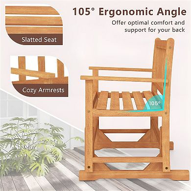 2 Seat Acacia Wood Glider Bench with Smooth Rocking Motion 800 lb Capacity