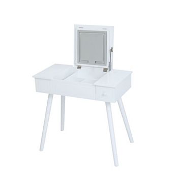 Flip Top Makeup Vanity Desk with LED Mirror and Stool, Hidden Storage Compartments