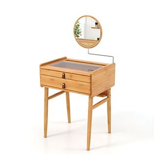 Makeup Vanity Table with Mirror and 2 Drawers for Bedroom, Small Space Vanity Desk