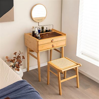 Makeup Vanity Table with Mirror and 2 Drawers for Bedroom, Small Space Vanity Desk