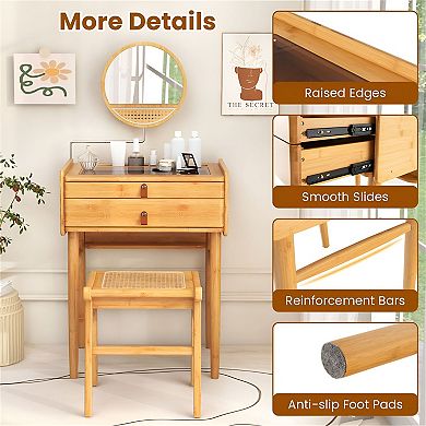 Makeup Vanity Table with Mirror and 2 Drawers for Bedroom, Small Space Vanity Desk