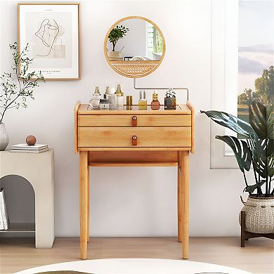 Makeup Vanity Table with Mirror and 2 Drawers for Bedroom, Small Space Vanity Desk