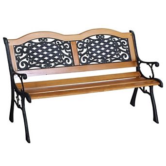 Decorative Antique Patio Bench with Stylish Armrests and Slatted Seat for Garden