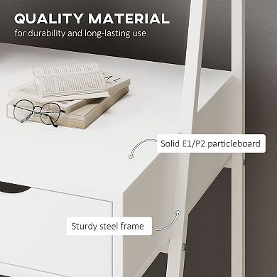 Small Computer Desk with Drawer and Open Shelves, Space Saving Writing Desk with Storage