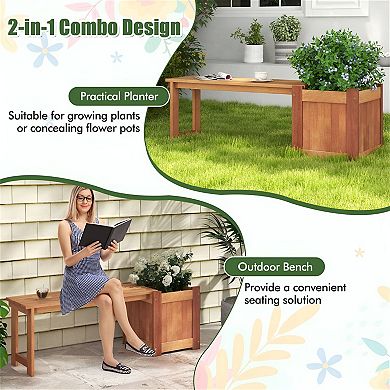 Outdoor 2 in 1 Bench and Planter Combo Durable Solid Wood Ideal for Garden or Patio